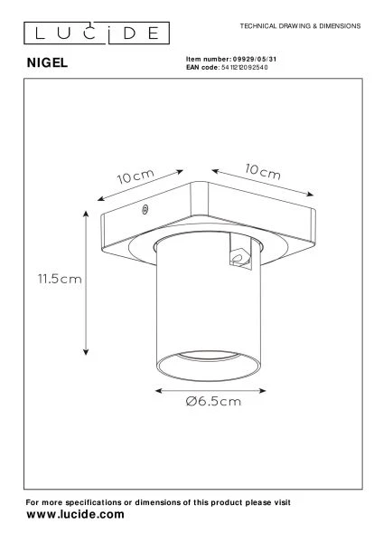 Lucide NIGEL - Spot plafond - LED Dim to warm - GU10 - 1x5W 2200K/3000K - Blanc - technique